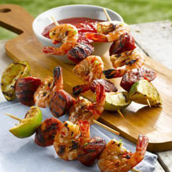 Maple Prawn and Chorizo Skewers