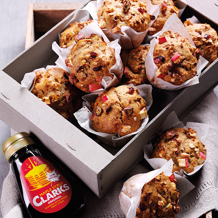 Apple, Cranberry, Pistachio and Maple Muffins
